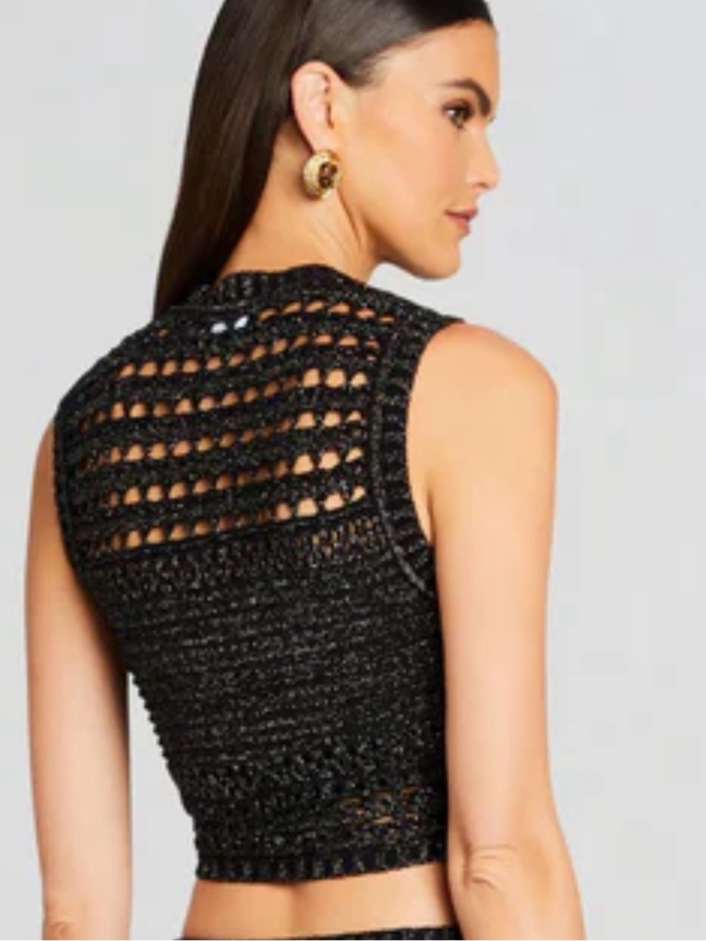 Retrofete Nico Knit Crochet Black Cropped Button Front Tank with Gold Buttons - Picture 2 of 6